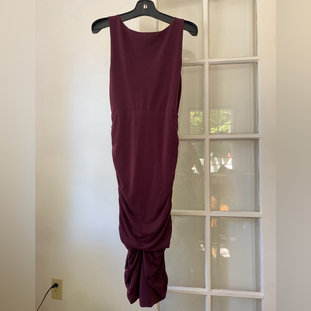 Alice & Olivia Wine Red Ruched Midi Dress with Zip women’s size Small